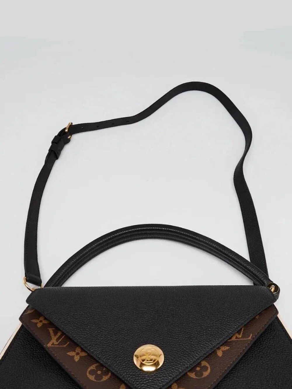 Louis Vuitton Black Leather and Monogram Coated Canvas Double V Bag